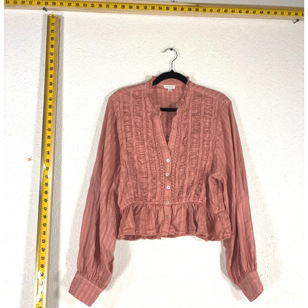 Pilcro Mauve Pink Ruffle Peplum Blouse Womens Large Excellent Boho Cotton Top